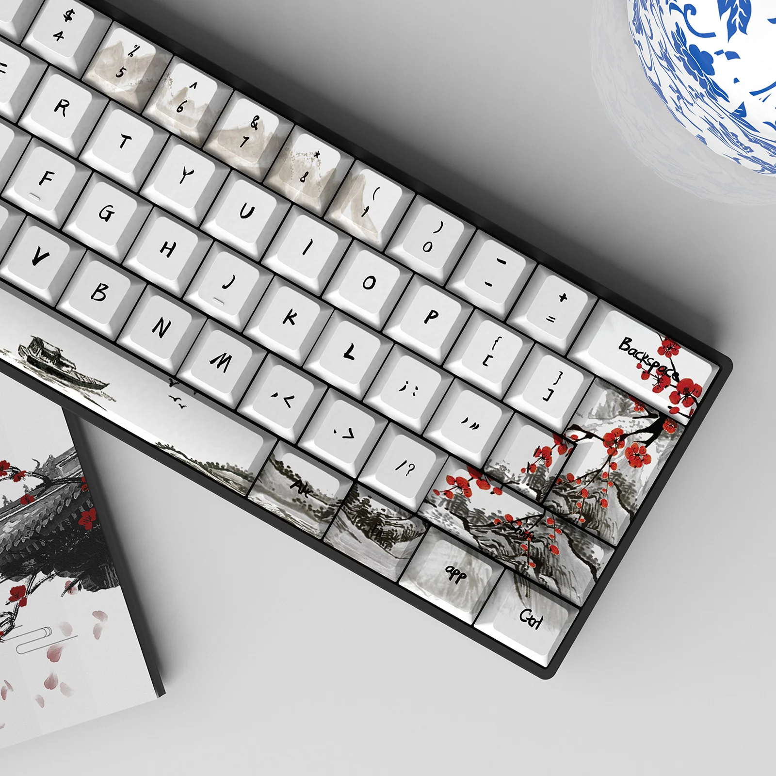 German French Spain ISO Dye Sub Keycaps Plum Blossom 80 Keys Cherry Profile Keycap For QWERTZ AZERTY 61 64 67 68 Keyboard Keys