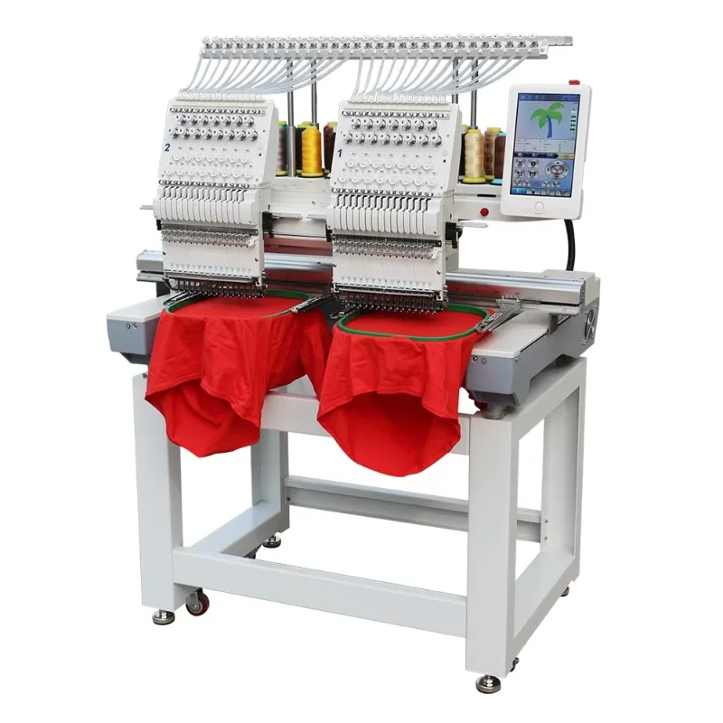 MBC-1202/1502 عالية السرعة التلقائي مزدوج الرأس 15 موضوع 2 رئيس قبعة تي شيرت آلة التطريز الصناعية المحوسبة للبيع