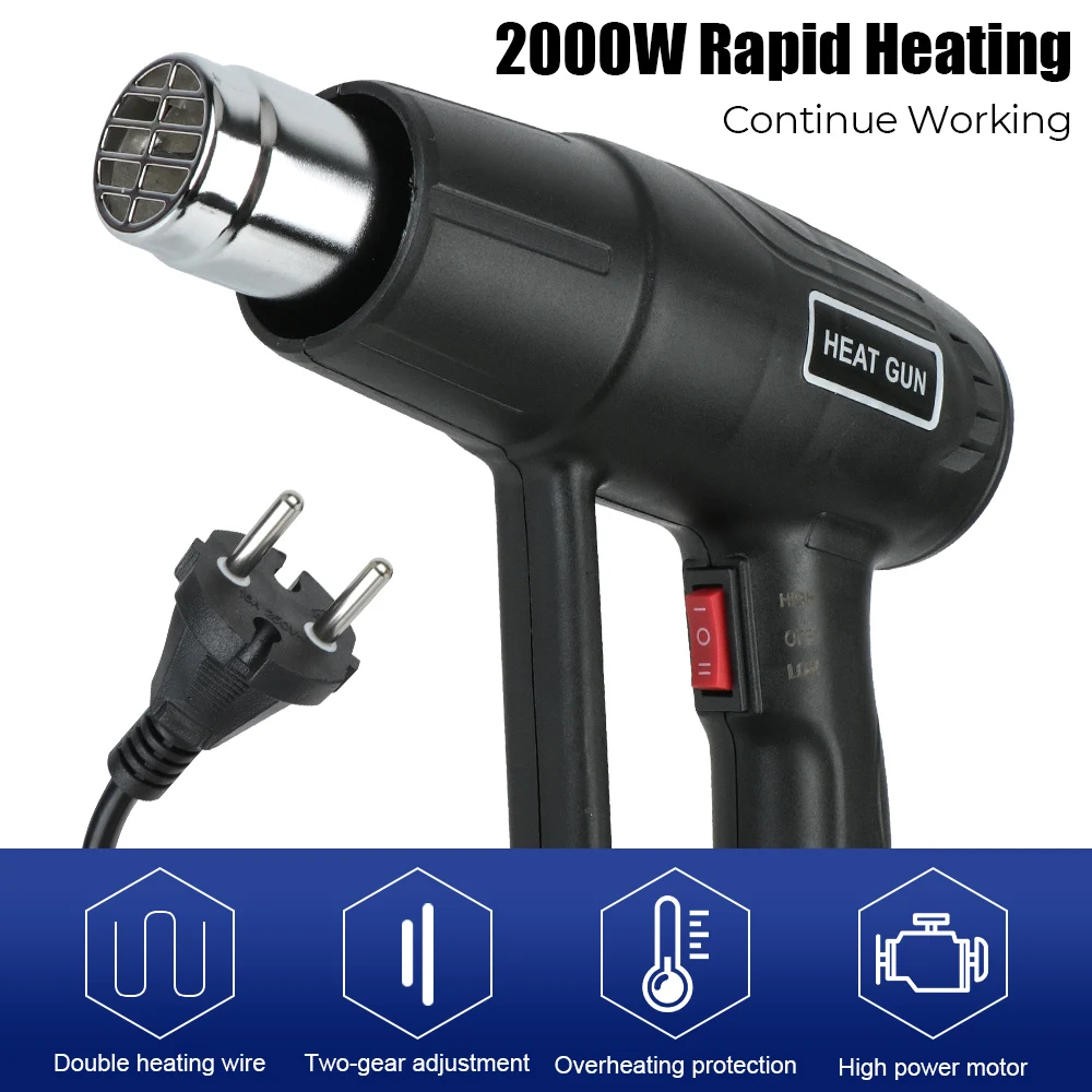 Aquecedor de soprador de envoltório de solda 60-600 ℃   Ferramenta elétrica de pistola de calor 2000W 50HZ Secador de cabelo de temperatura variável SEM pistola de ar quente elétrica LCD