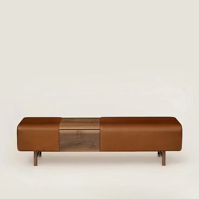Italian light luxury haute couture furniture orange modern simple walnut leather fabric bedside stool