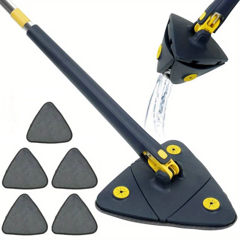 360 ° rotating triangular household mop! Wet and dry dual-purpose with 5 mop cloths~Easy to clean floors, ceilings, walls, glass