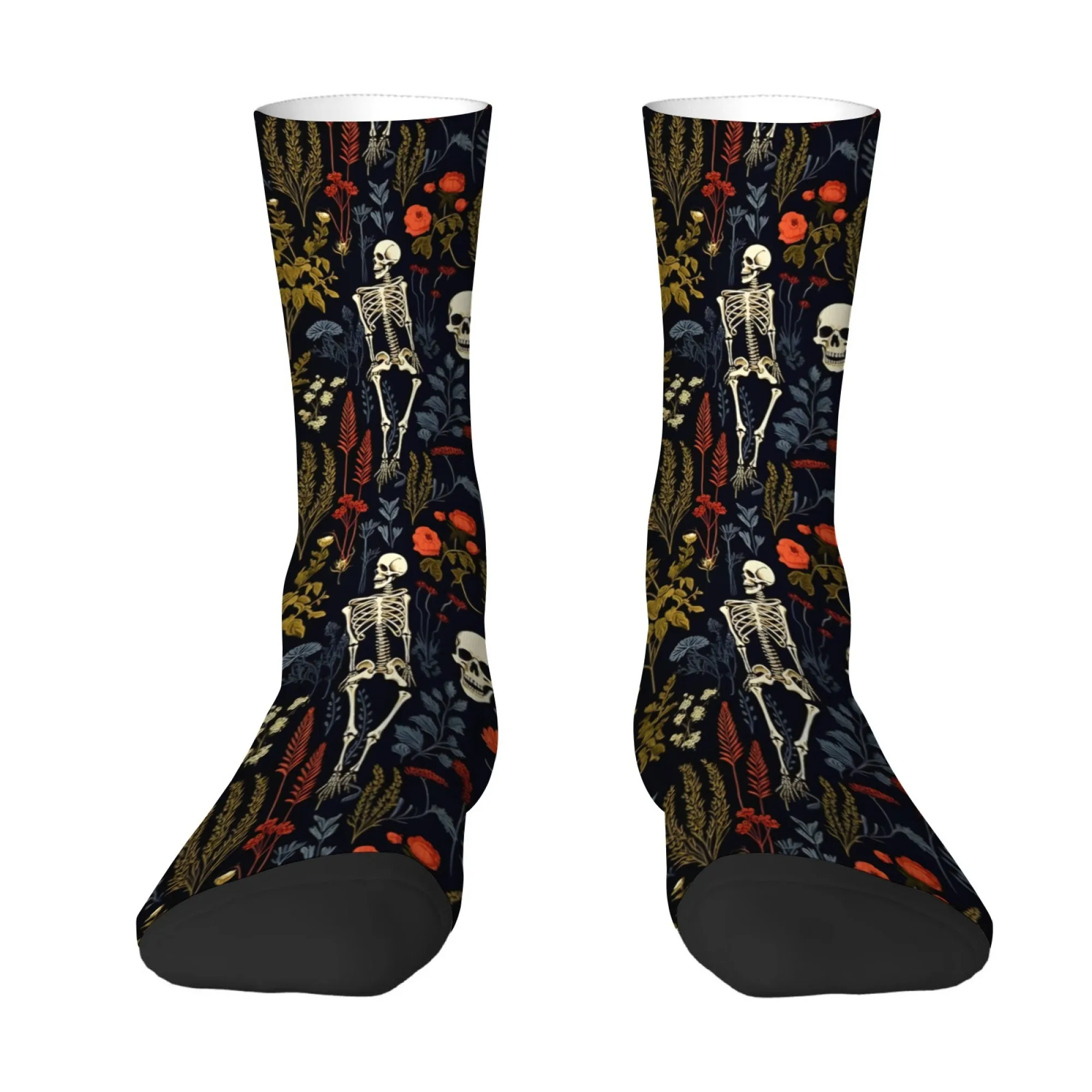 Retro Floral Human Skeleton Socks Durable Lightweight Wrinkle-resistant Men's Cycling Hiking Camping Streetwear Novelty Sock