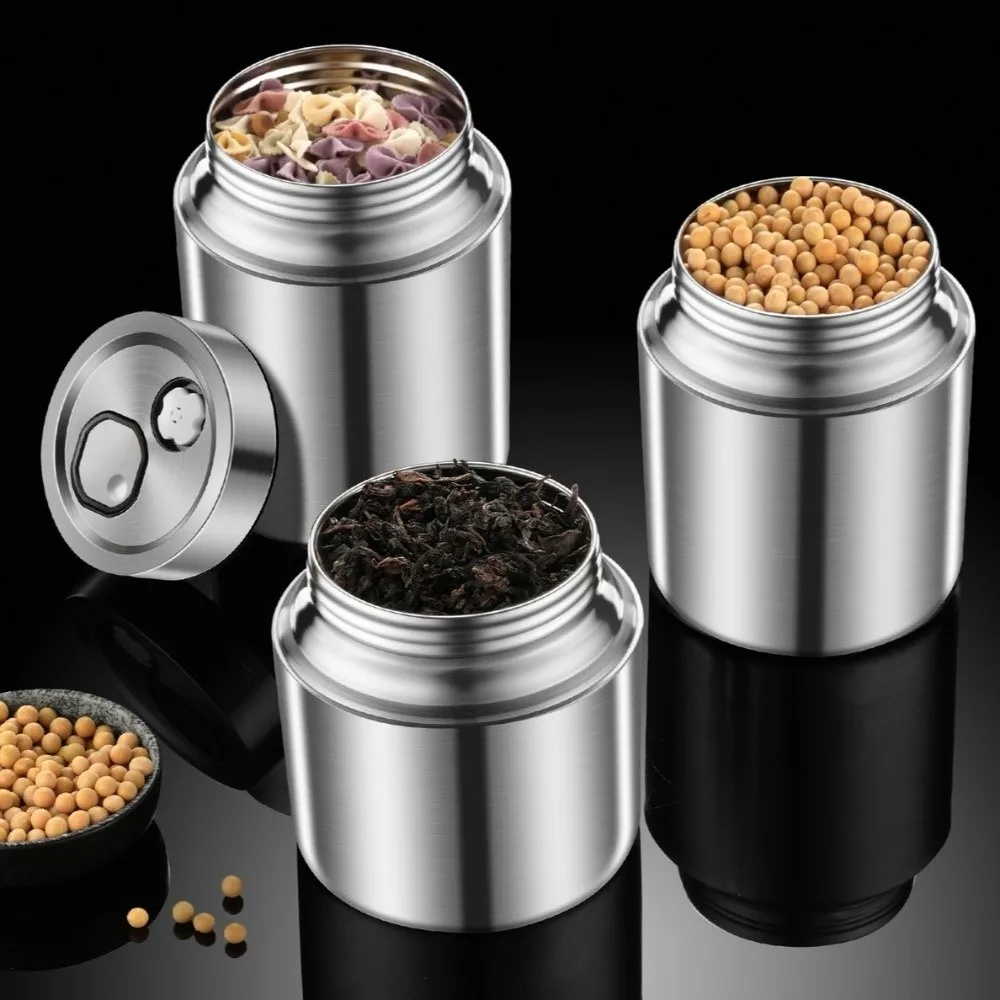 

800/1000/1500/2000ML Stainless Steel Tea Jar Moisture-Proof Sealed Design Fresh-Keeping Jar Food Grade Grain Storage Jar
