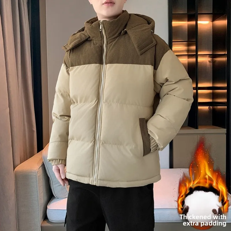 

Hooded Thiened Warmth Cotton Jaet Men's Winter Corduroy Patchwork Jaet Youth Faion Stand Fit Long Sve Zipper Cl...