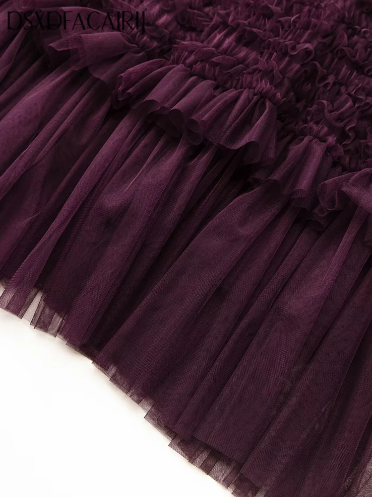 DSXDFACAIRIJ فستان ماكسي نسائي عتيق مطرز بالترتر مطرز برقبة دائرية وأكمام واسعة وكشكشة مخملية فساتين شبكية مرقعة