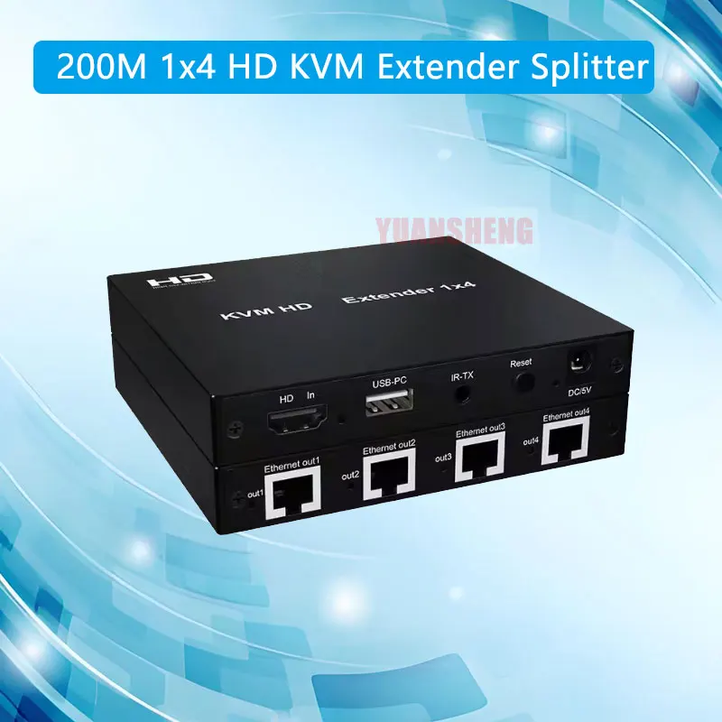 

200M 1x4 KVM Extender Splitter for HDMI over Ethernet CAT5e/6 1 in 4 out 1080P KVM USB Splitter with TCP/IP for TV PC