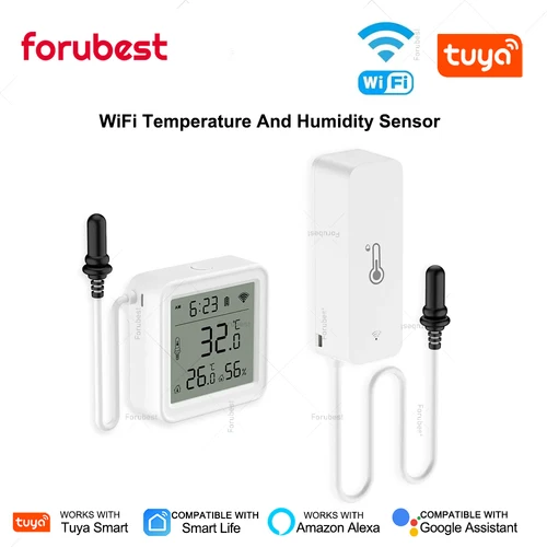 Sensor de temperatura y humedad WiFi con sonda externa, higrómetro termo inteligente Tuya, Monitor remoto para acuario, bodega y piscina