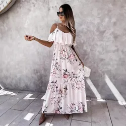New Summer Fashion Women Floral Sexy Dress Off Shoulder Sunflower Dress Female Casual Beach Sundress Evening Party Long Dresses