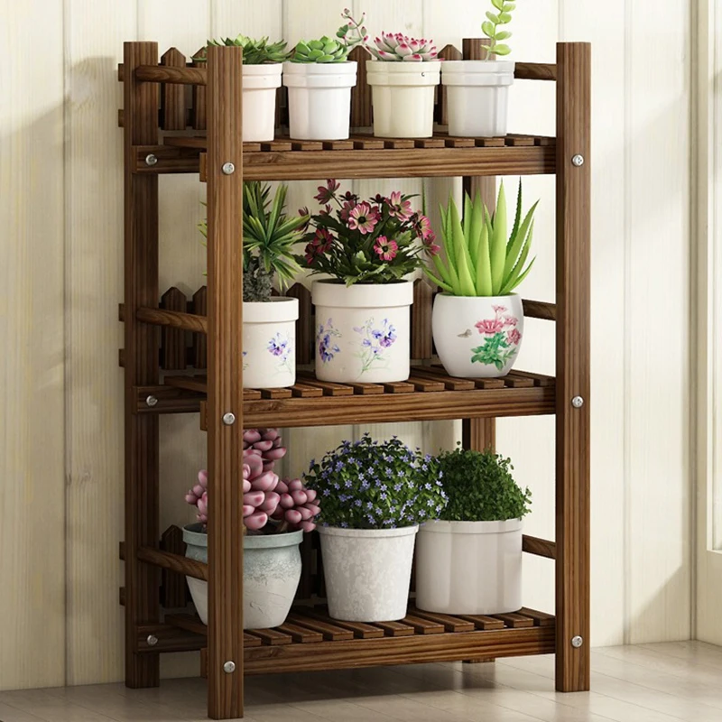 

Solid Wood Flower Pot Plant Shelves Iron Art Floor Type Multilayer Balcony Plant Shelves Garden Potted Furniture Supporto FYPS