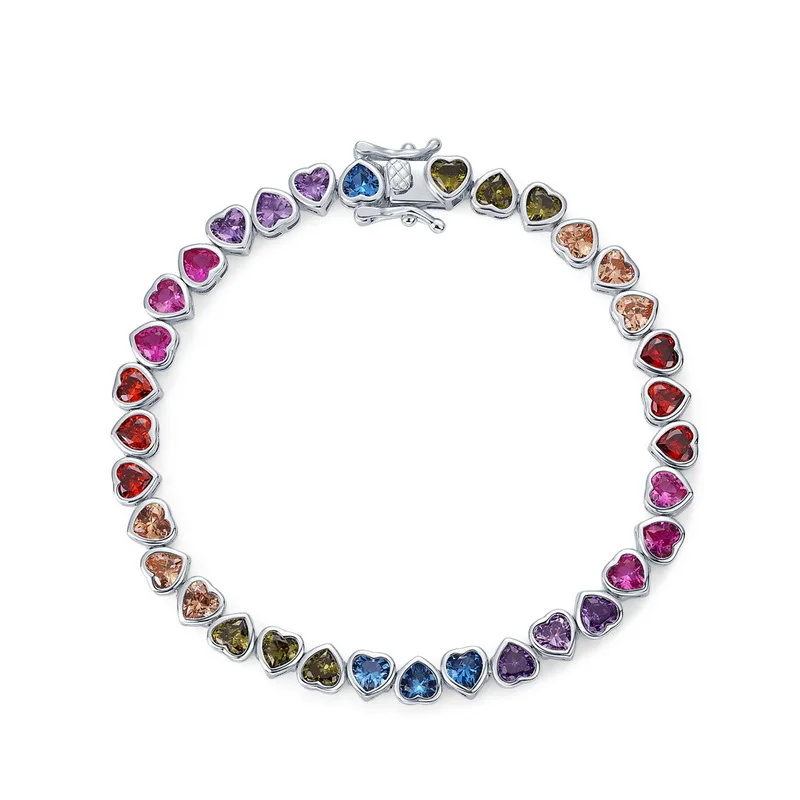 

ZOCA High Quality 925 Sterling silver Colorful Heart Tennis Bracelets For Women Men Luxury CZ Bracelet Charm Jewelry