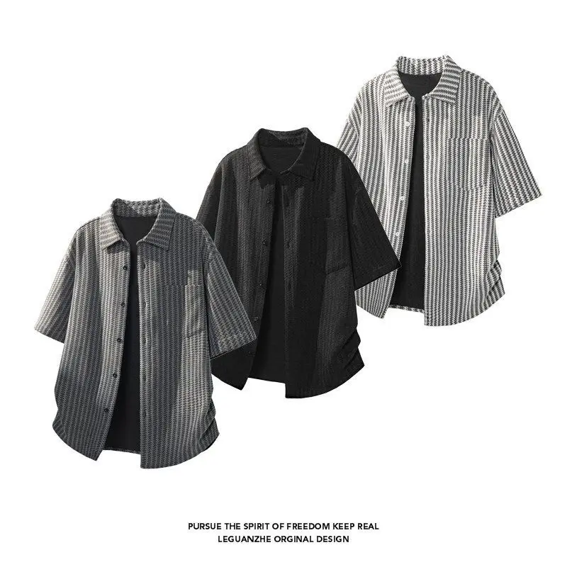 Retro Striped Long Sleeve Collared Shirt Men's Loose Fit Fashionable Style Casual Shirt Unisex Classic Design Waterproof Poly...