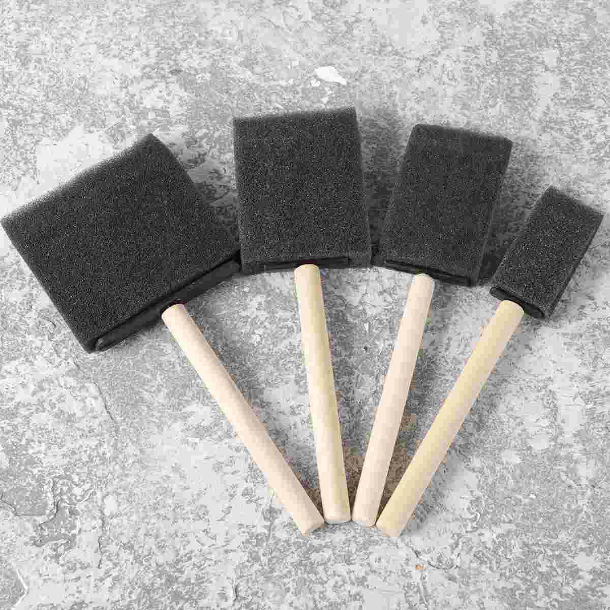 4 Pcs Sponge Painting Brush Bamboo Handle Drawing Tool Square Sponges Reusable Durable Children Graffiti Imagination Artist