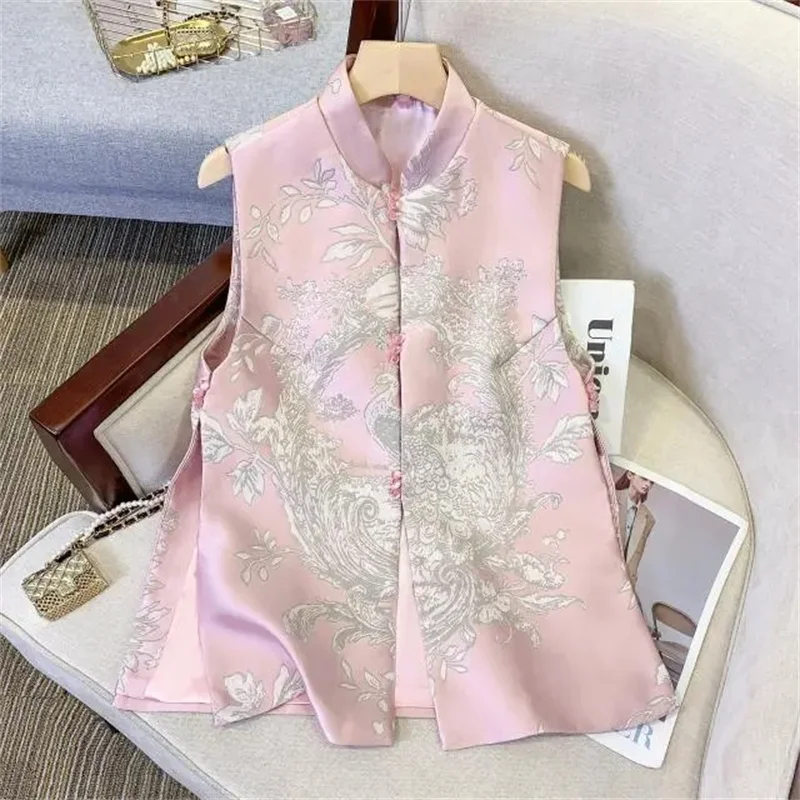 

Elegant Women Vest Vintage New Chinese Style Tang Clothes Jacquard Vests Chinese Style Clothing Autumn Spring Female Waistcoat