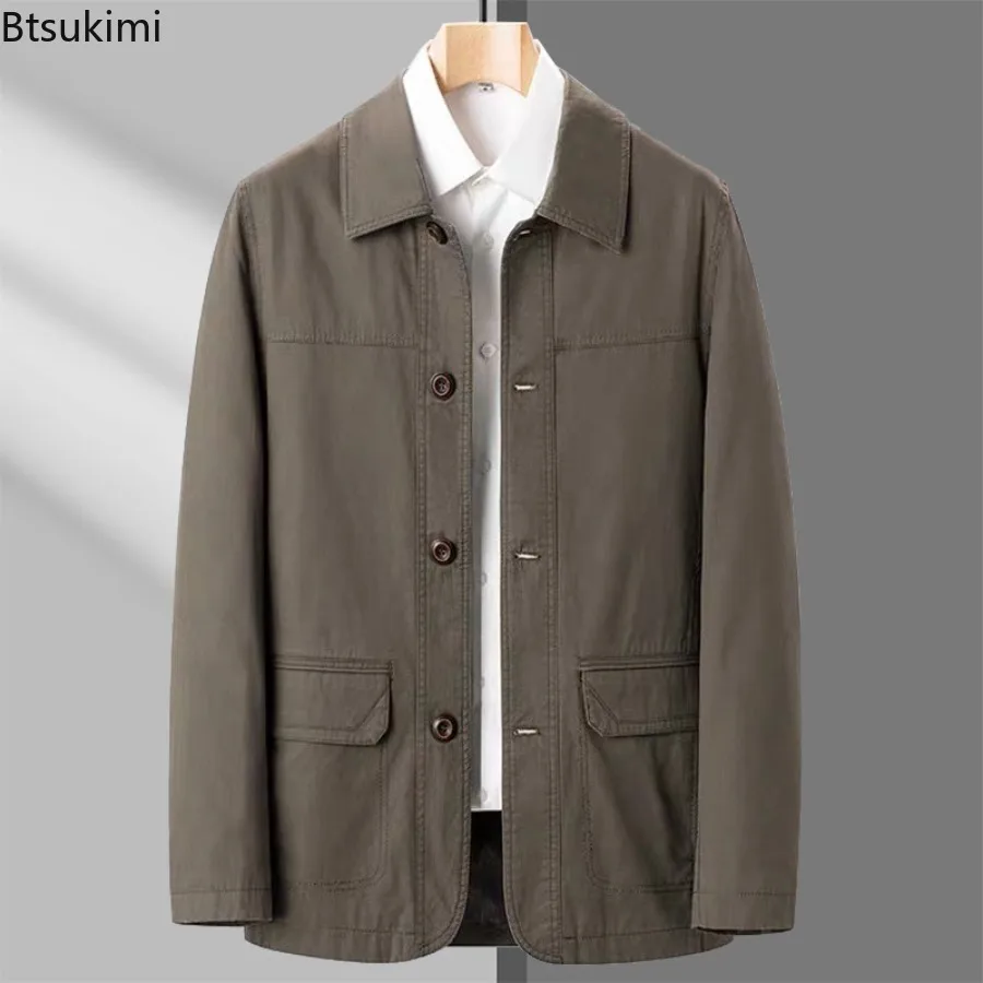 2025 New Men's Pure Cotton Jackets Fashion Simple Dad Clothes Spring Autumn Loose Lapel Button-up Coats Men Business Casual Tops