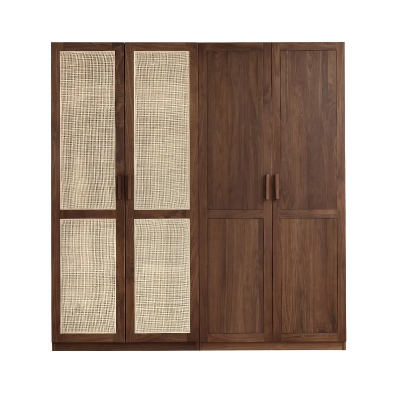 Solid wood black walnut wardrobe bedroom large hanging wardrobe combination new Chinese storage storage wardrobe