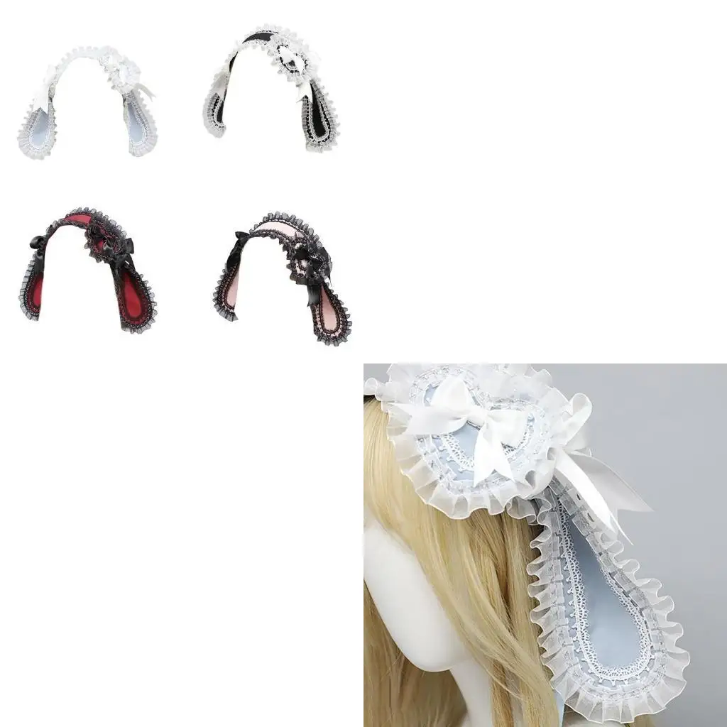 

Rabbit Ears Headband with Lace Bowknot Party Hairband Girl Anime Props Wide Hairband Photo Props Masquerade Headwrap Y166