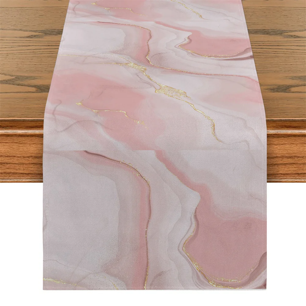 Grey Marble Table Runners Pink Champagne Gold Textured Table Runner Elegant Hotel Holiday Party Family Kitchen Tables Decorated