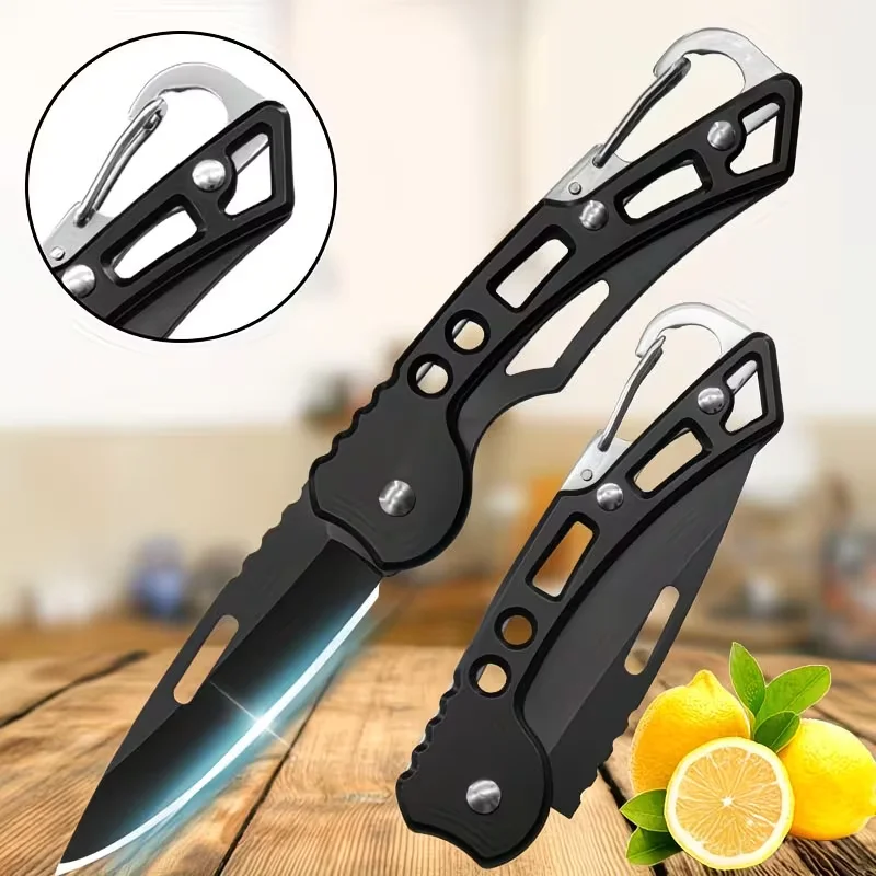 Image of 6-teiliges schwarzes multifunktionales Obstschneidemesser, Klappmesser, Taschenmesser, Campingmesser, kleines Messer, Mehrzweckmesser für den Grill im Freien, Edelstahl, Campingausrüstung, tragbare