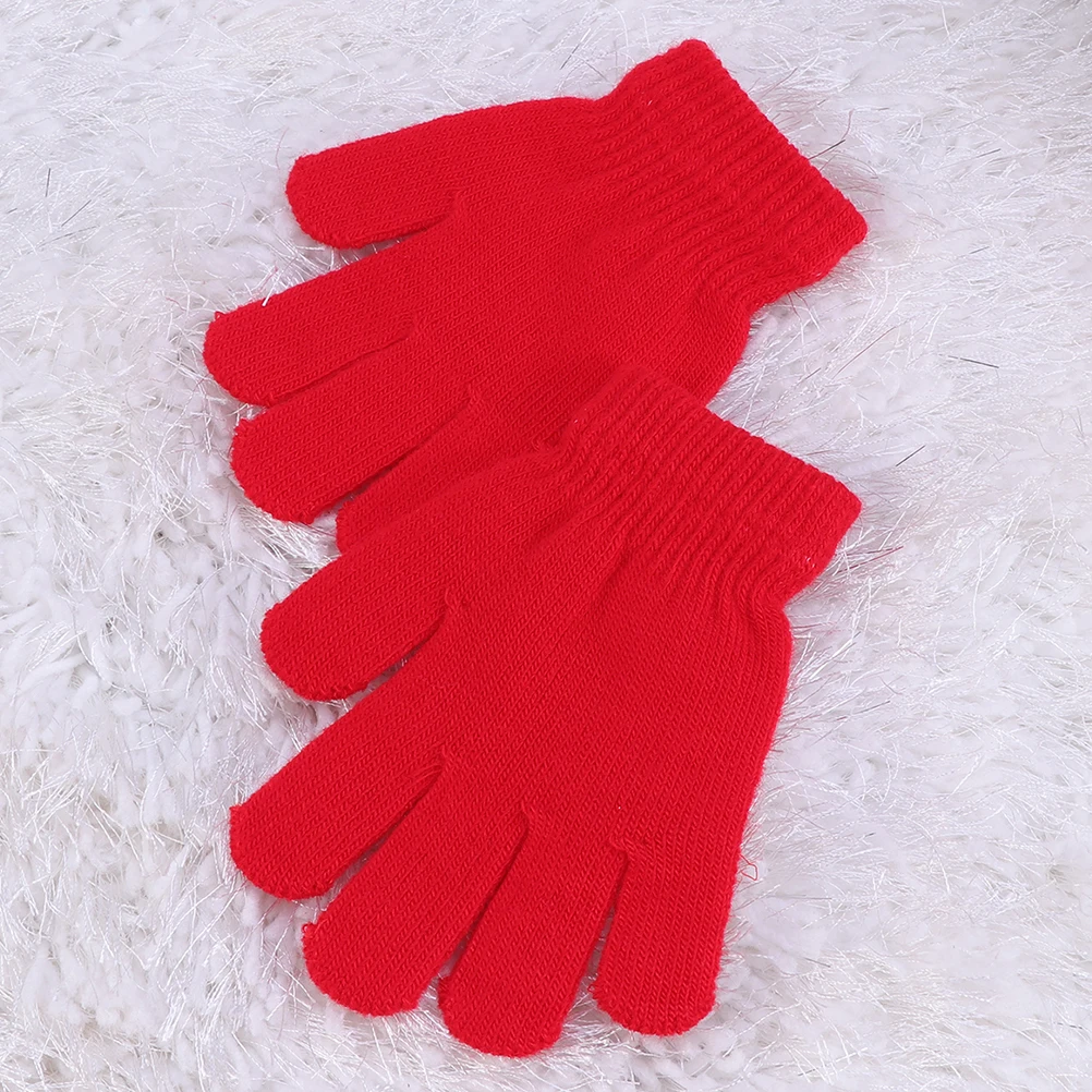 

4 Pairs Black Solid Color Thermal Knitted Gloves Winter Full Finger Unisex Kids Warm Lightweight Soft Handmade