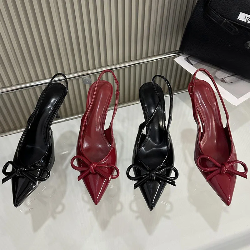 Red Footwear Women High Heels Pumps Shoes New In 2025 Fashion Butterfly-Knot Female Slingbacks Pointed Toe Ladies Heels Shoes