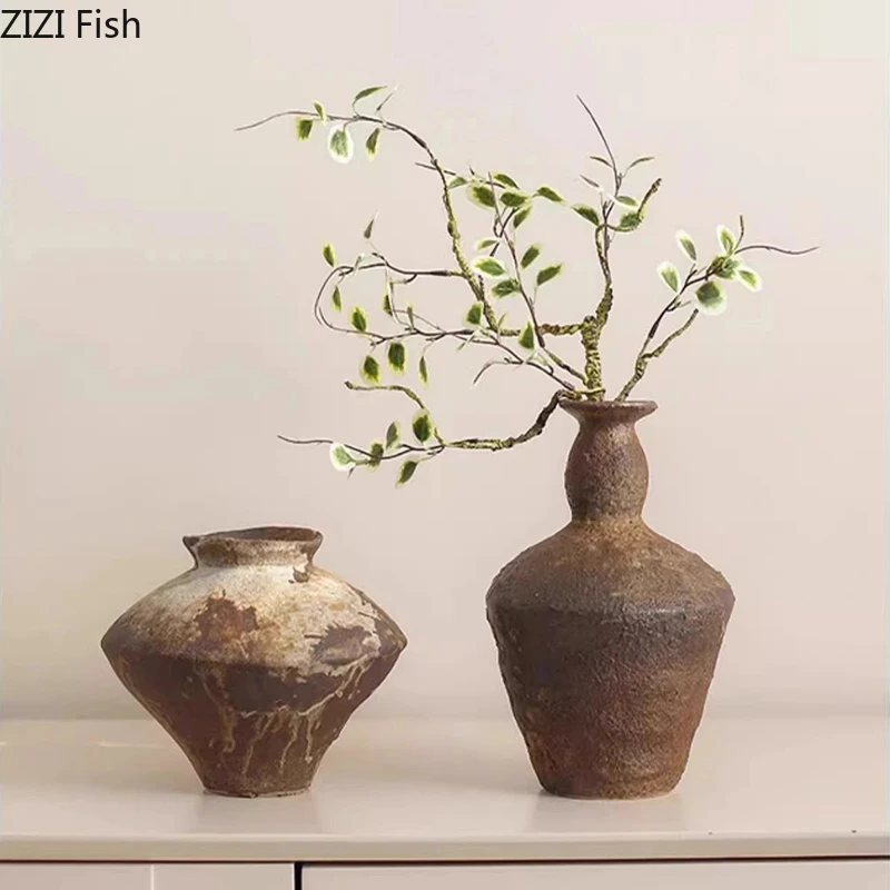 

Wabi-sabi Style Ceramic Vase Table Decoration Incomplete Aesthetics Flowers Arrangement Retro Floral Vases Room Aesthetic Decor