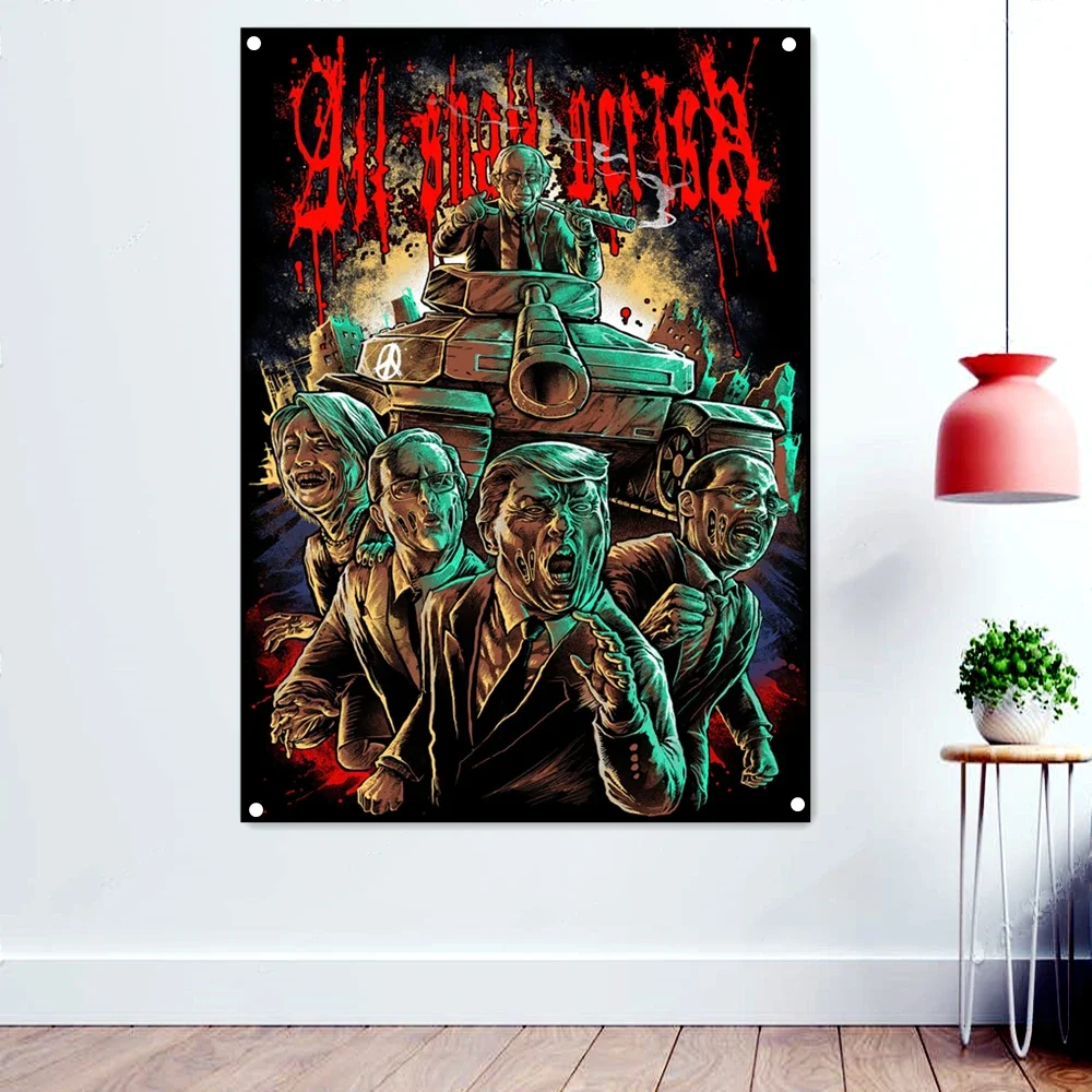 Tank Vintage Rock Music Band Banners Wall Art Home Decor Death Metal Artist Poster Scary Blood Skull Flags Retro Hanging Cloth