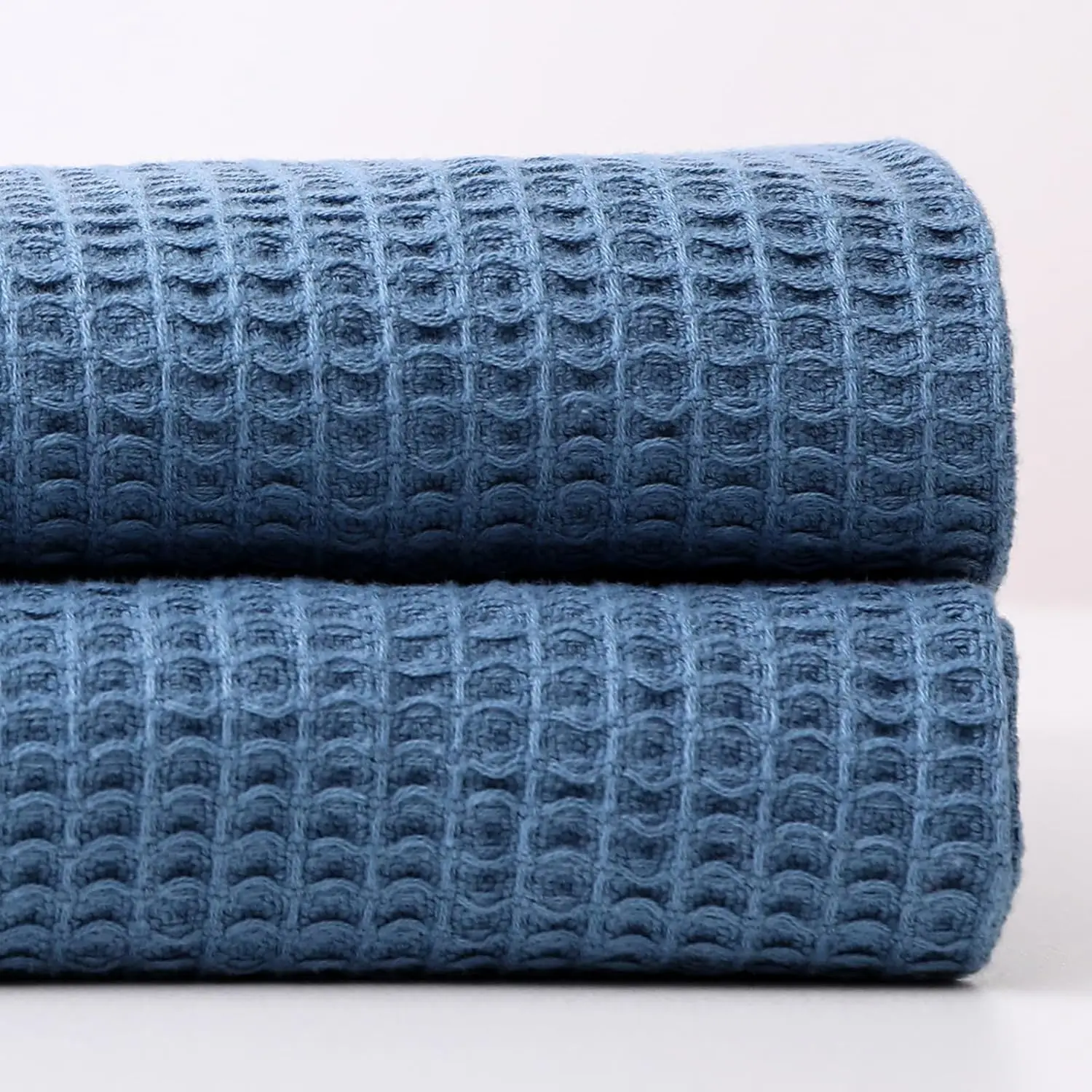 

Blue Thin Waffle Weave 100% Cotton Throw Blanket,Solid Color Breathable Soft Cooling Blanket,Lightweight,80x60 Inches