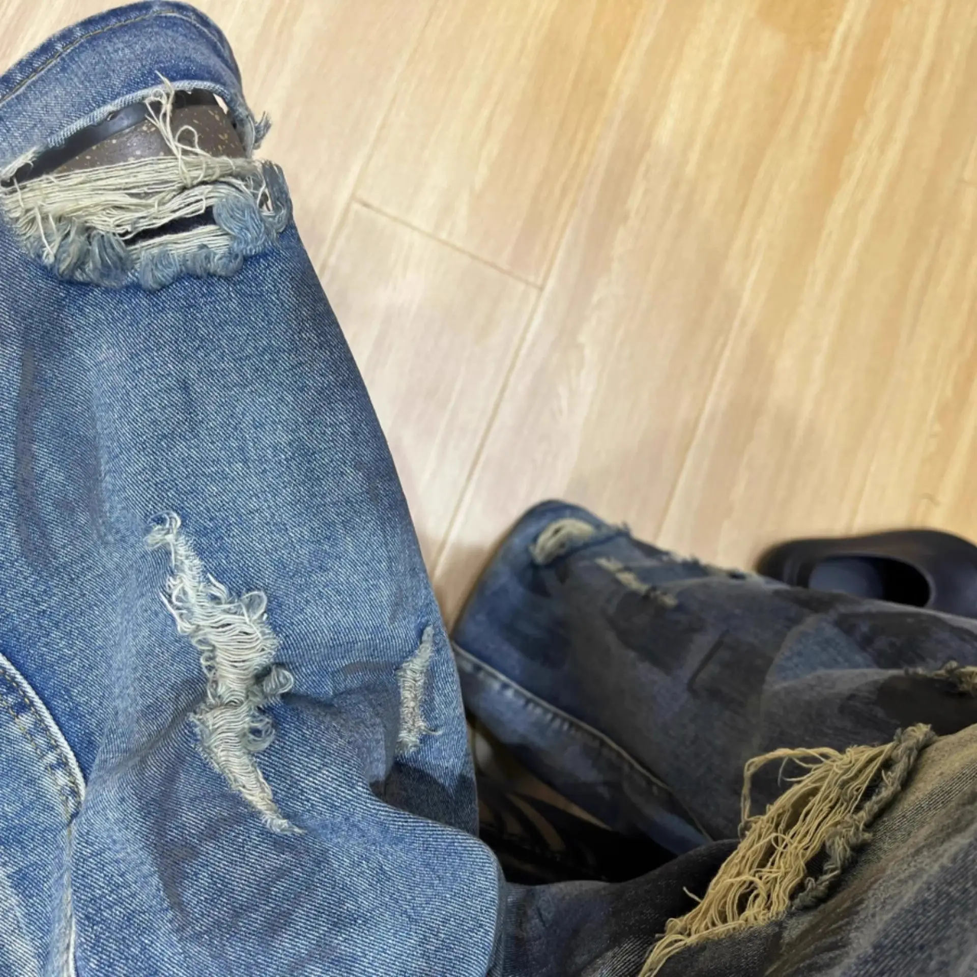 Amerikaanse zomer high street mannen en vrouwen trend rechte pijpen persoonlijkheid vernietiging jeans paar losse wijde pijpen casual broek