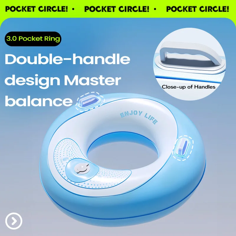 Adult Self Press Inflatable Swim Circle Sponge Float Ring Anti-Leak Thickened Swimming Tube with Double Handles for Pool Party