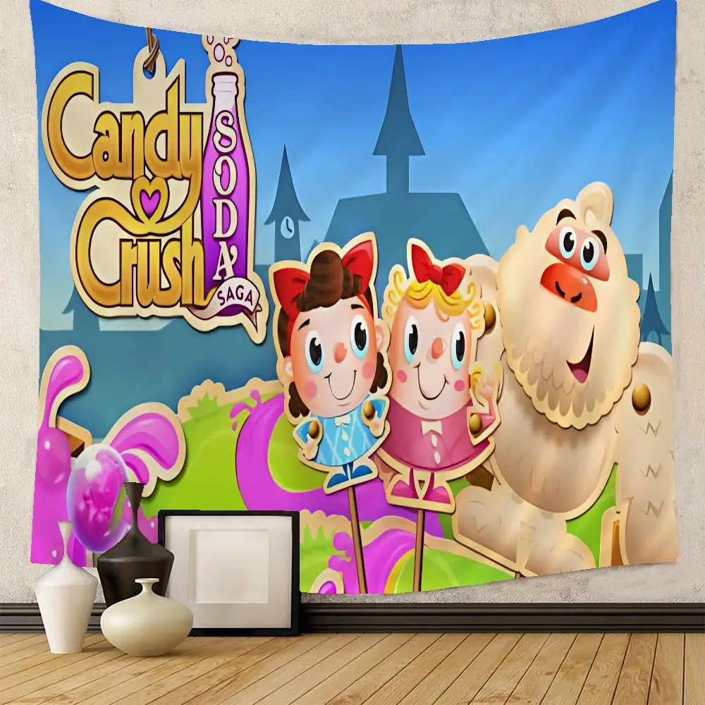 C-Candy Crush Saga Anime Tapestry Hippie Flower Wall Carpets Dorm Decor Cheap Hippie Wall Hanging