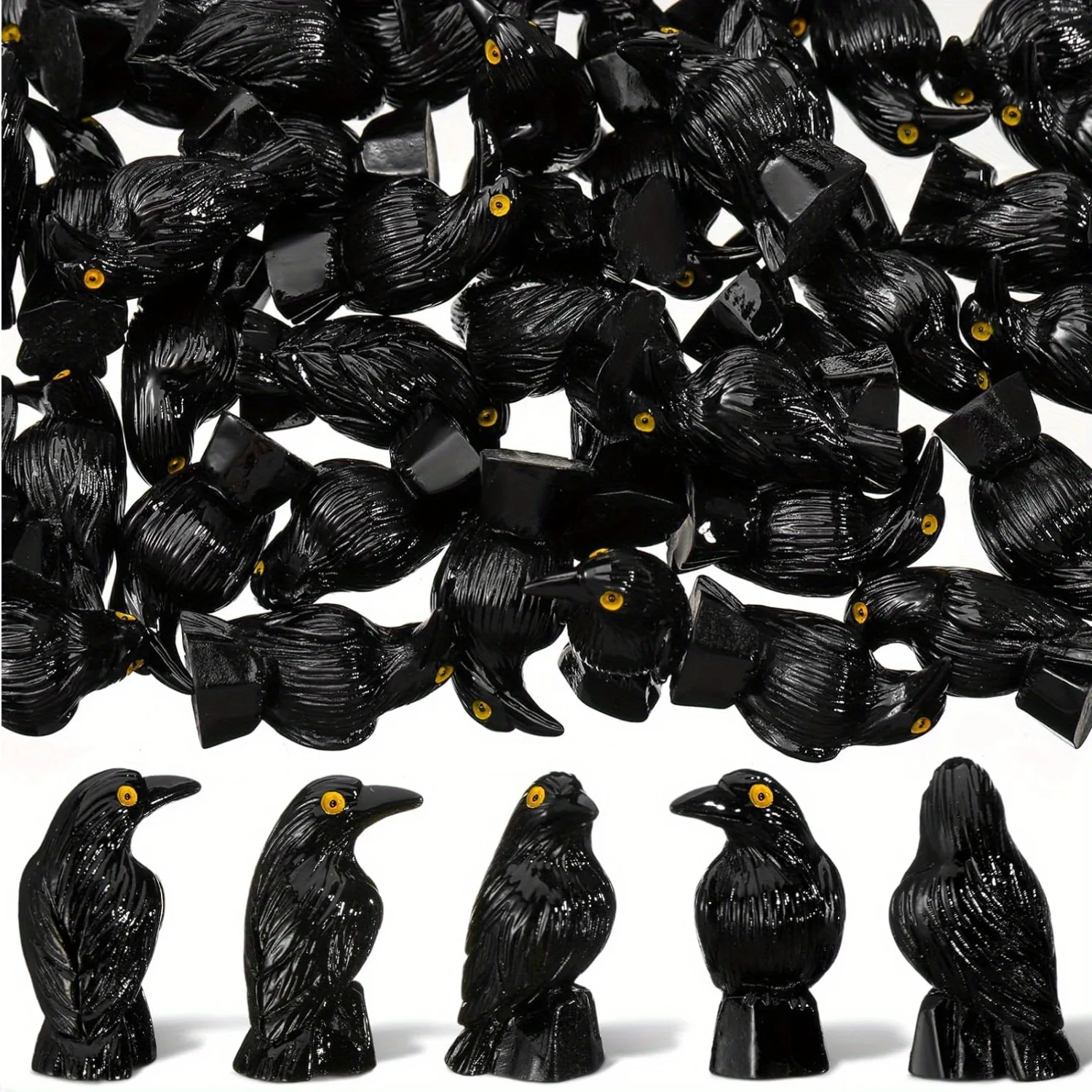 50 Pcs Miniature Crows Figurines Mini Resin Crows Figures Black Raven Summer Decor Tiny Resin Animals for Halloween Scene Decor