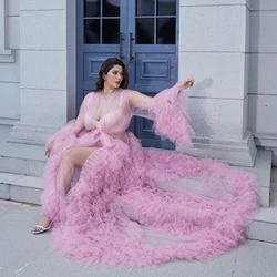 Maternity Photo Robes Women Long Tulle Bathrobe Dresses Photography Birthday Sexy Bridal Fluffy See Through Party Gowns