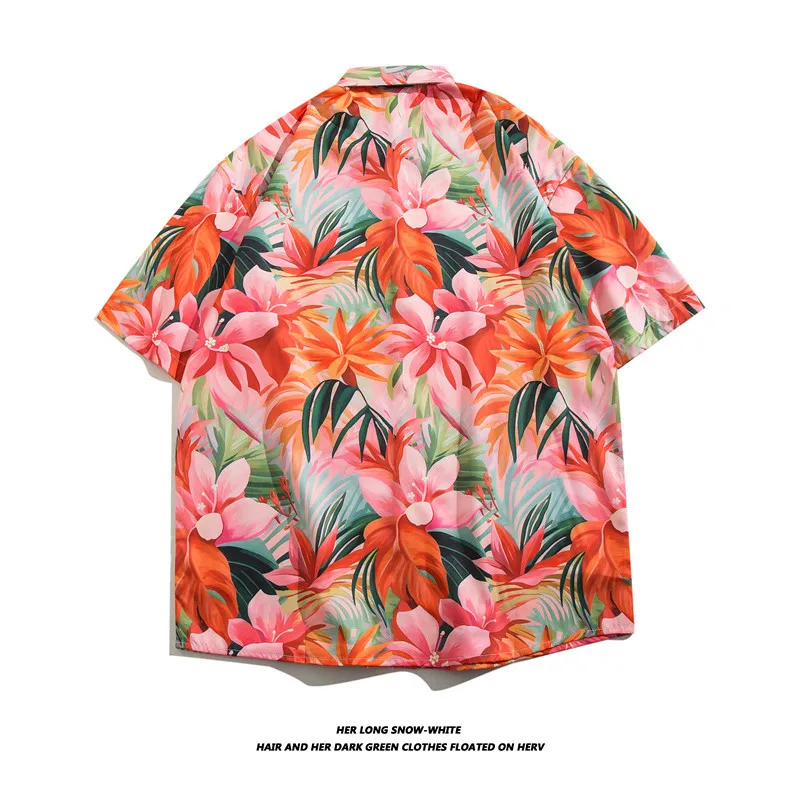 

2024 Flower Print Shirt Men Casual Hawaiian Turn-down Collar Short Sleeve Button Down Shirts for Men Vintage M-3XL Summer A68