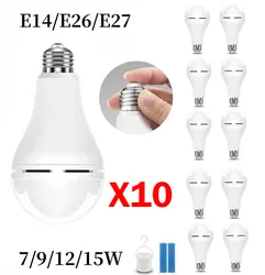 1-10pcs Cold White LED Lamp E27 LED Bulb 7W 9W 12W 15W Battery Lighting Lamp AC90-265V Intelligent Light Energy Saving  Hot Sale