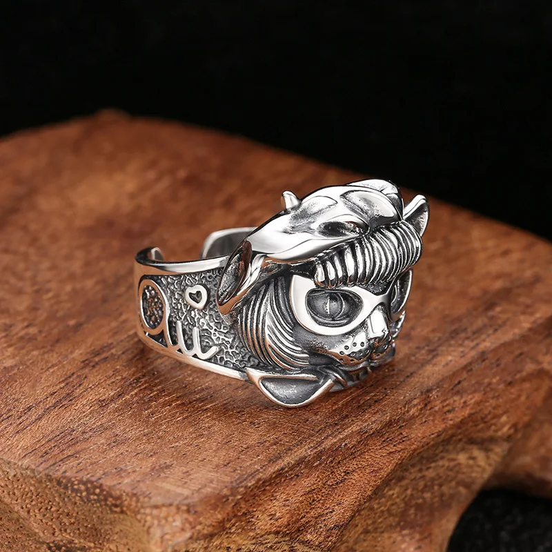 WholeSale S925 Sterling Silver jewelry thai Silver faShion men'S perSonalized Shape cat ring with glaSSeS opening ring