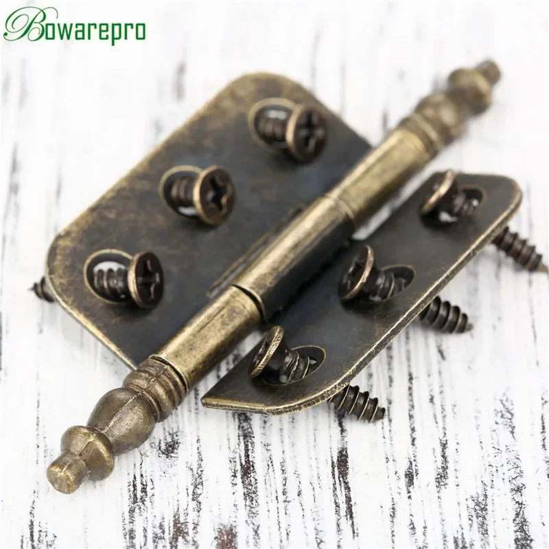 Bowarepro-bisagras de cabeza de corona de bronce antiguo, 6 agujeros, caja de regalo de joyería, bisagra decorativa para muebles de armario, Hardware, 70x35mm, 2 uds.