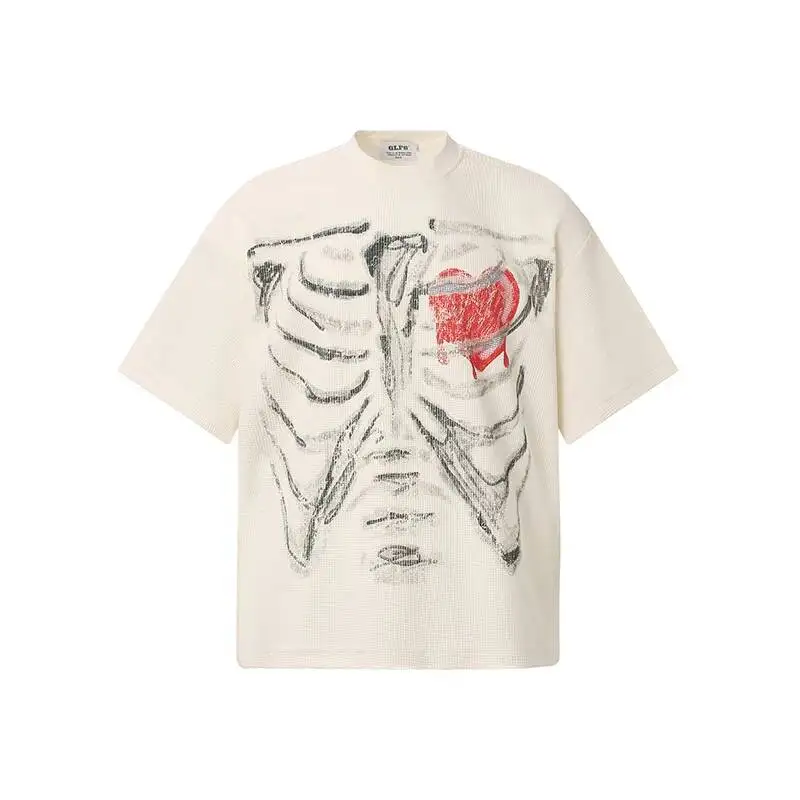 American Style Men Tees Trendy Skeleton Printed Casual Versatile Tops 2026 Spring New Cool Short Sleeve T-Shirt ZS34