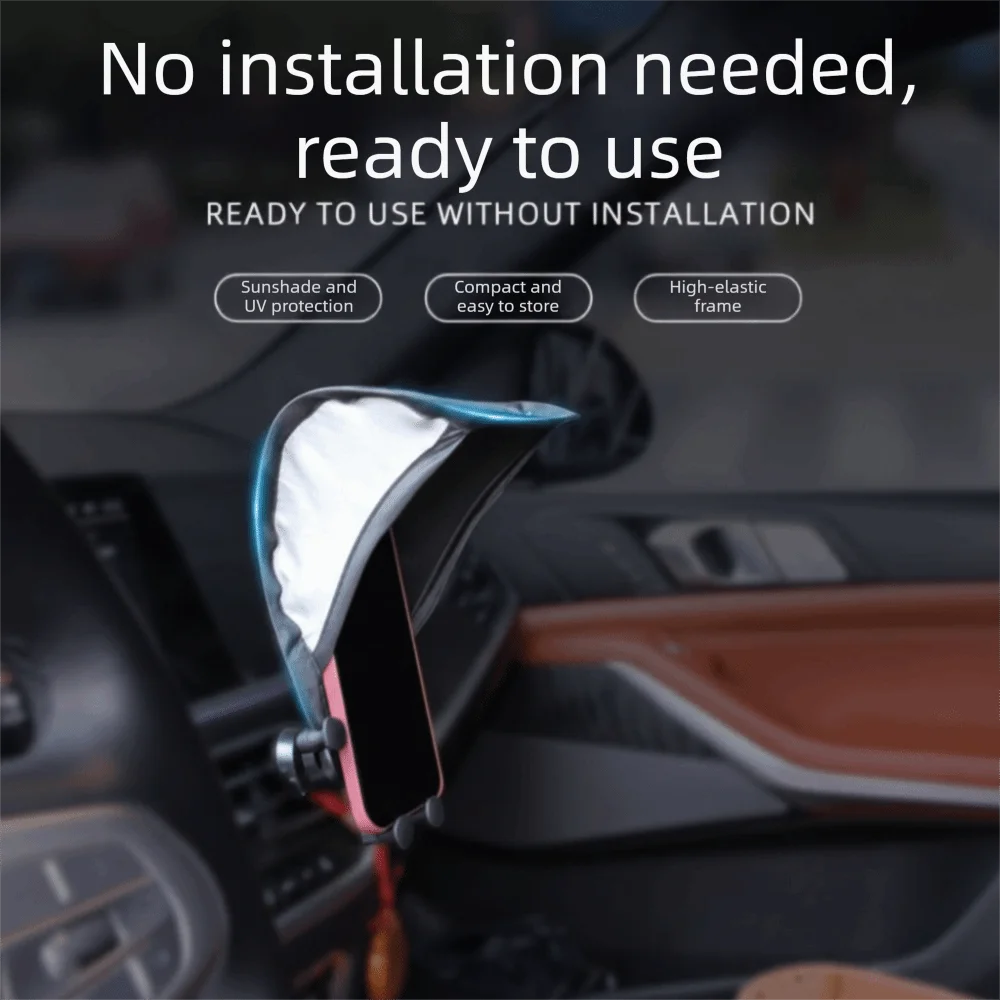 Compact Size Car Mobile Phone Sunshade Adjustable Angle Silver-Coated Fabric Phone Umbrella Wear-resistant Glare Blocking