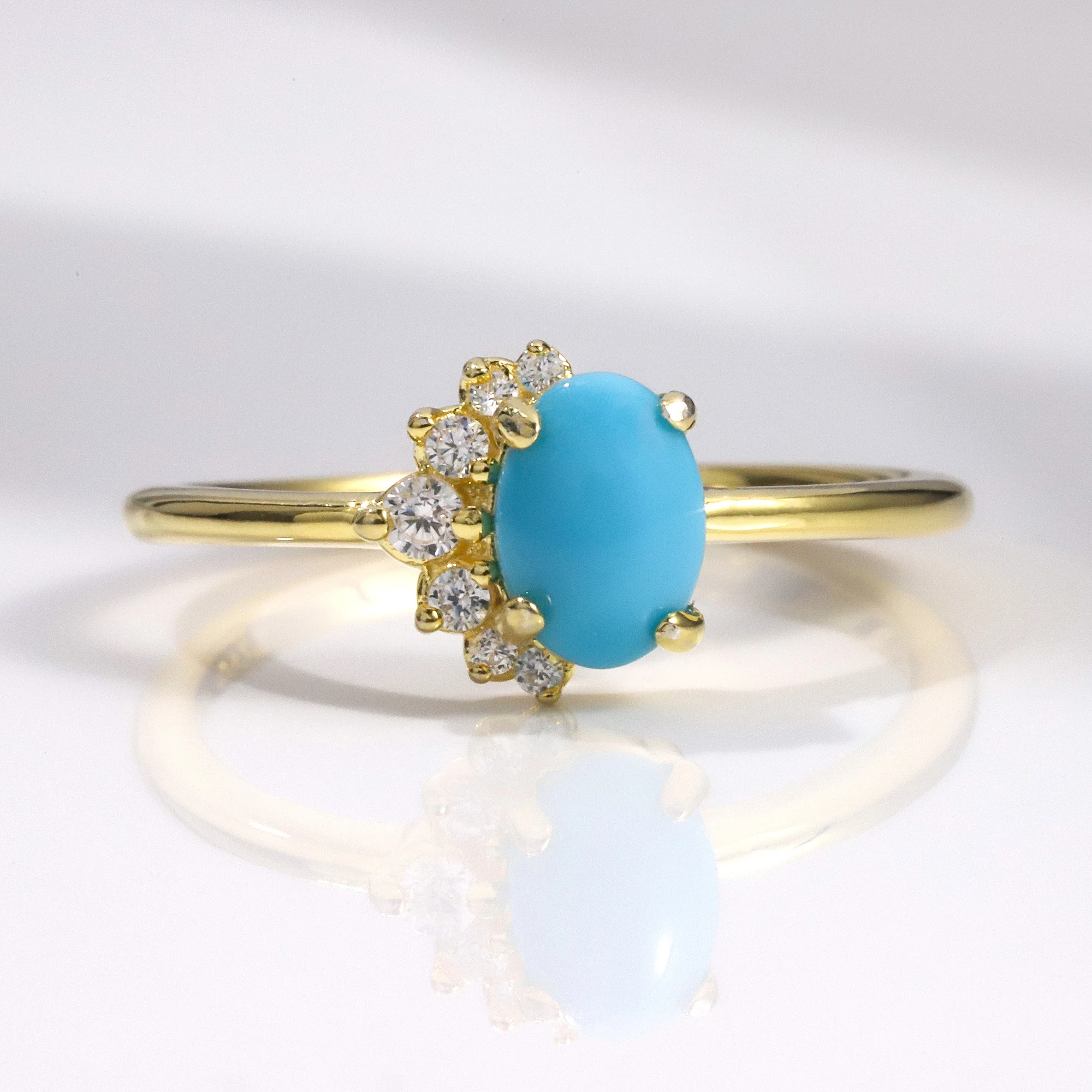 

GEM'S BALLET 14K Gold Filled 925 Sterling Silver Ring Oval Lab Blue Turquoise Luxury Apollo Halo Rings Fine Jewelry for Woman