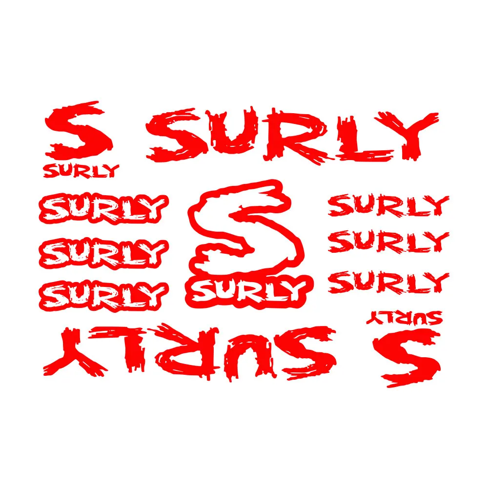 11Pcs Surly Bicycle Frame Stickers Waterproof PVC Adhesive Decals For MTB Touring Fat Bike DIY Frame Decor
