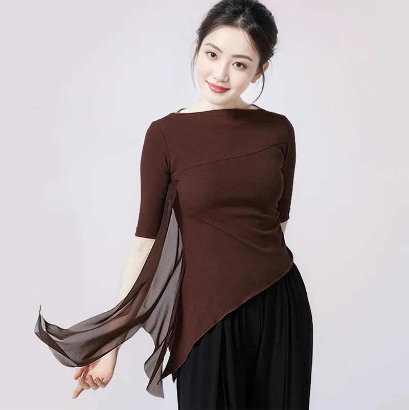 ที่กําหนดเองผู้หญิงผู้ใหญ่คลาสสิกแจ๊สโมเดิร์นเต้นรําเครื่องแต่งกายแฟชั่นสวมใส่ตาข่าย Splicing TOP Body ชุดฝึกซ้อม