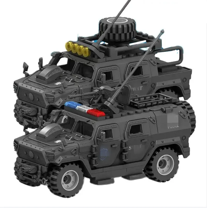 2 in 1 DIY Building Block SWAT Armored Vehicle Set Military Truck Model Bricks with Removable Parts Assemble Construction Toy