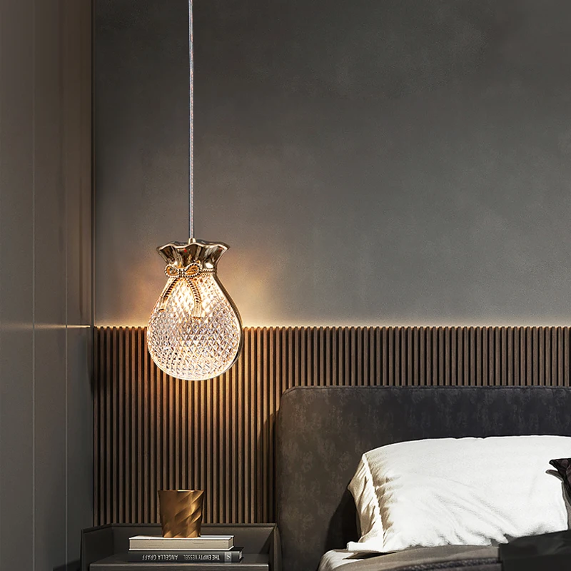 YEBMLP Crystal Lucky Pendant Lights Gold Magic Bag Bedside Lamp Indoor LED Creative Chandelier For Homestay Parlor Dining Table