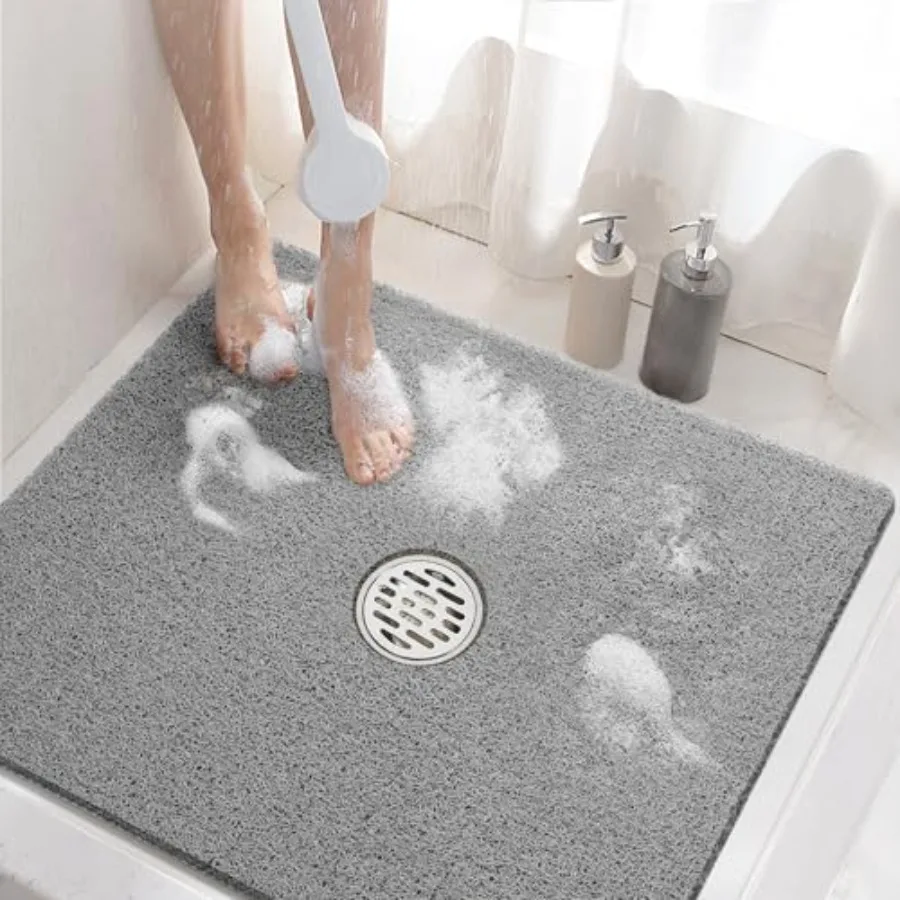

Square Shower Mat, 24 x 24 Inch Non Slip Bath Mat for Tub, Soft PVC Loofah Bathtub Mats with Drain Holes, Quick Drying Bathroom