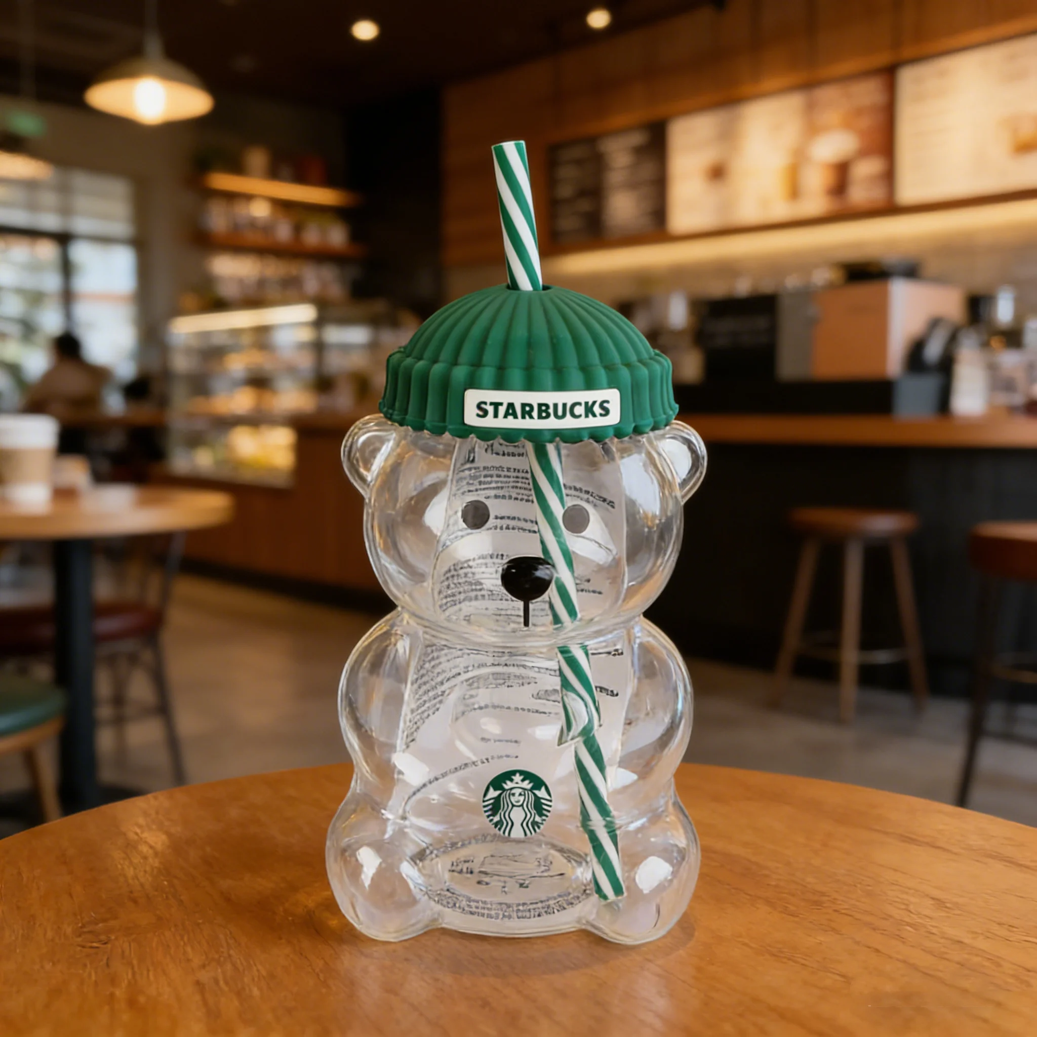 

Стакан Starbucks Bearista Bear с крышкой и соломинкой, 20 унций, зеленый, для холодных напитков, для дома и кафе, подарок