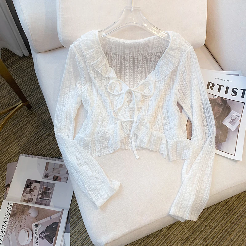 

Elegant Ice Silk Sun Protection Open Cardigan Women's Lace Shirt Cover up Spring Summer New Design Sensation Fashionable