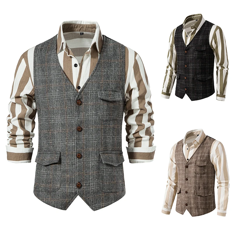 

New Spring and Summer Men's Vintage Suit Vest Business Casual Men's Clothing Formal Attire Banquets Weddings Top for Men