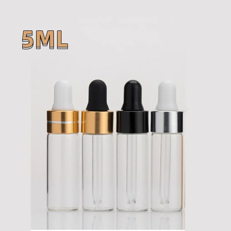 5ML 50/100pcs Empty Glass Clear Essential Oil Sample Bottle Portable Small Cosmetic Serum Dropper Fragrance Transparent Vials