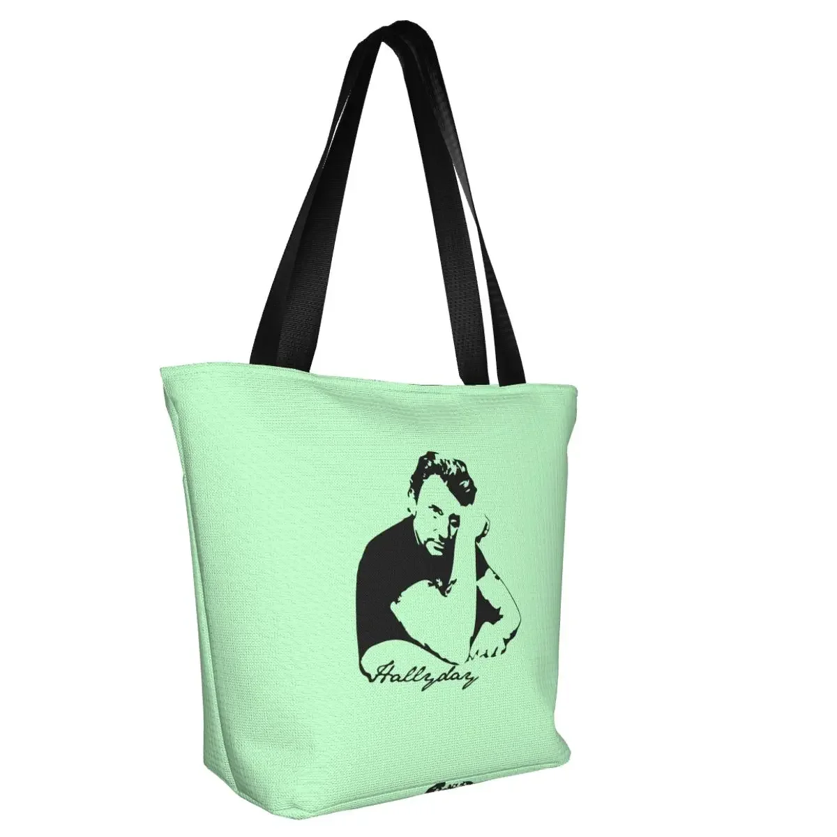 French Legend Rock Hallyday Groceries Shopping Tote Bags Women Canvas Shoulder Shopper Bags Large Capacity Handbags