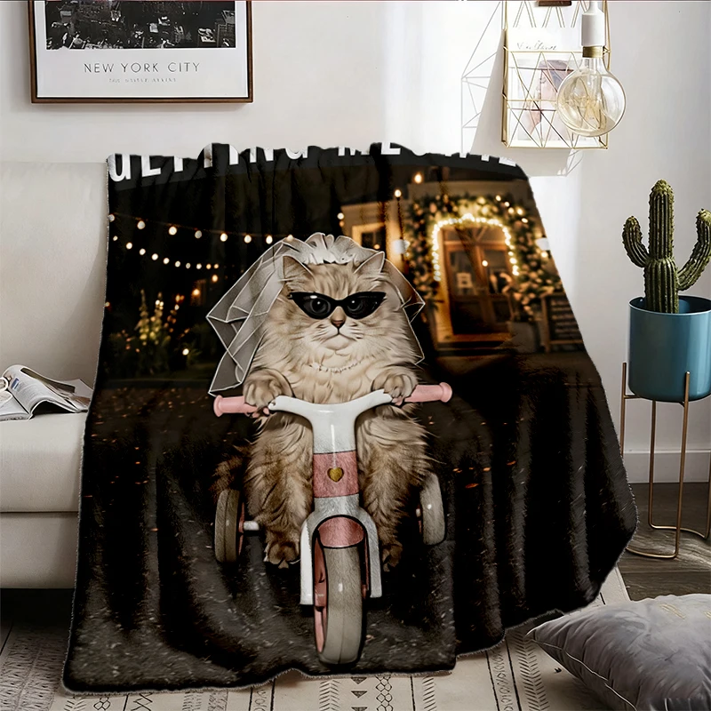 Getting Meowied Cozy Blanket, Funny Bride Cat Graphic Warm Blanket, Wedding Soft Blanket